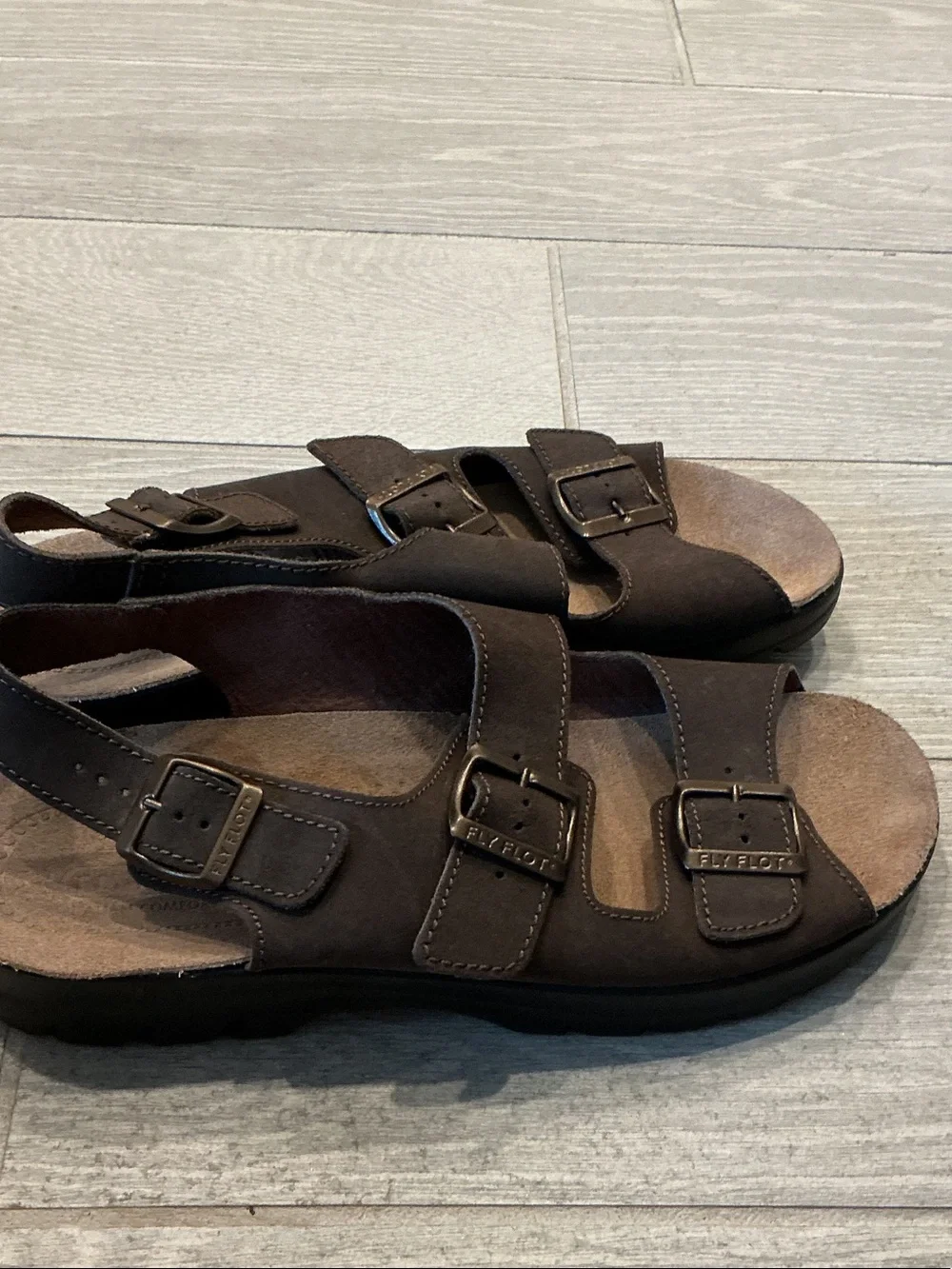 Fly Flot Italian Comfort Brown Buckle Strap Sandals -Everyday Support EU44 US 11